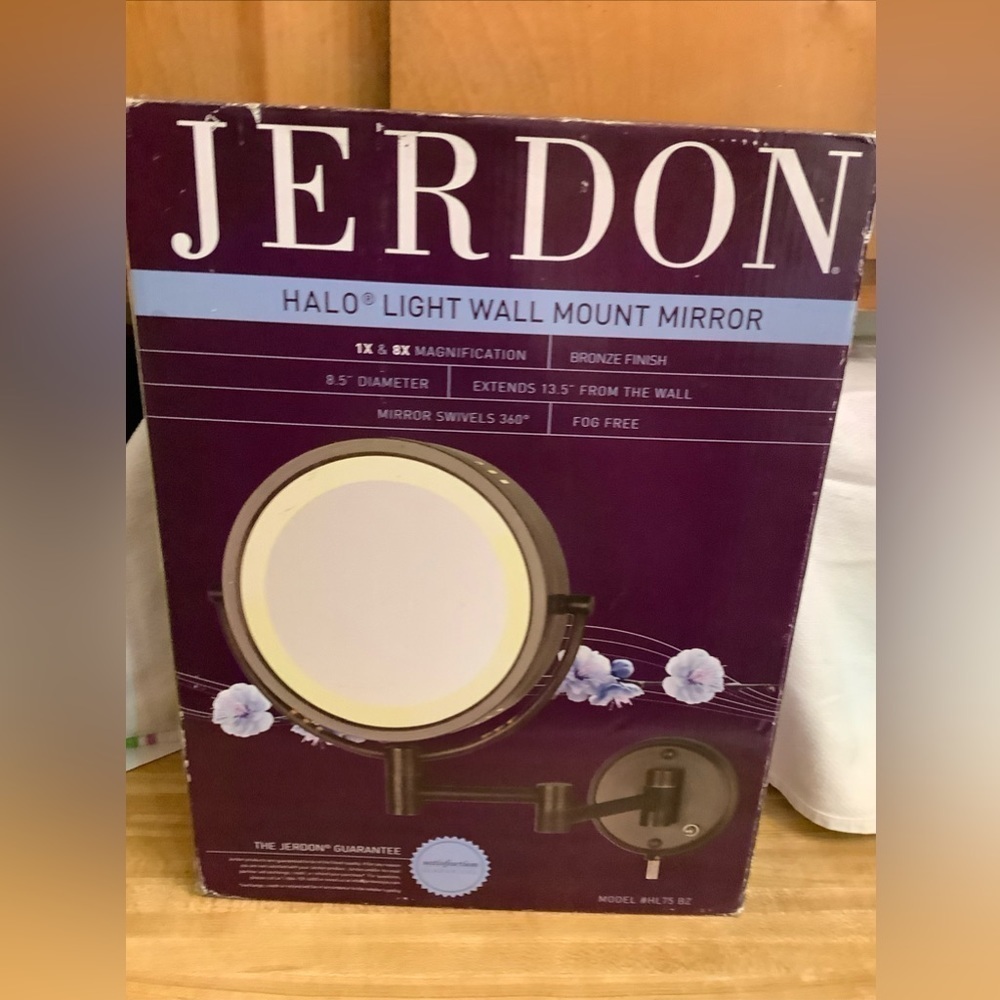 Jerdon Two-Sided Halo Light Wall-Mount Makeup Mirror Model #HL75-BZ​​​​​​​​
